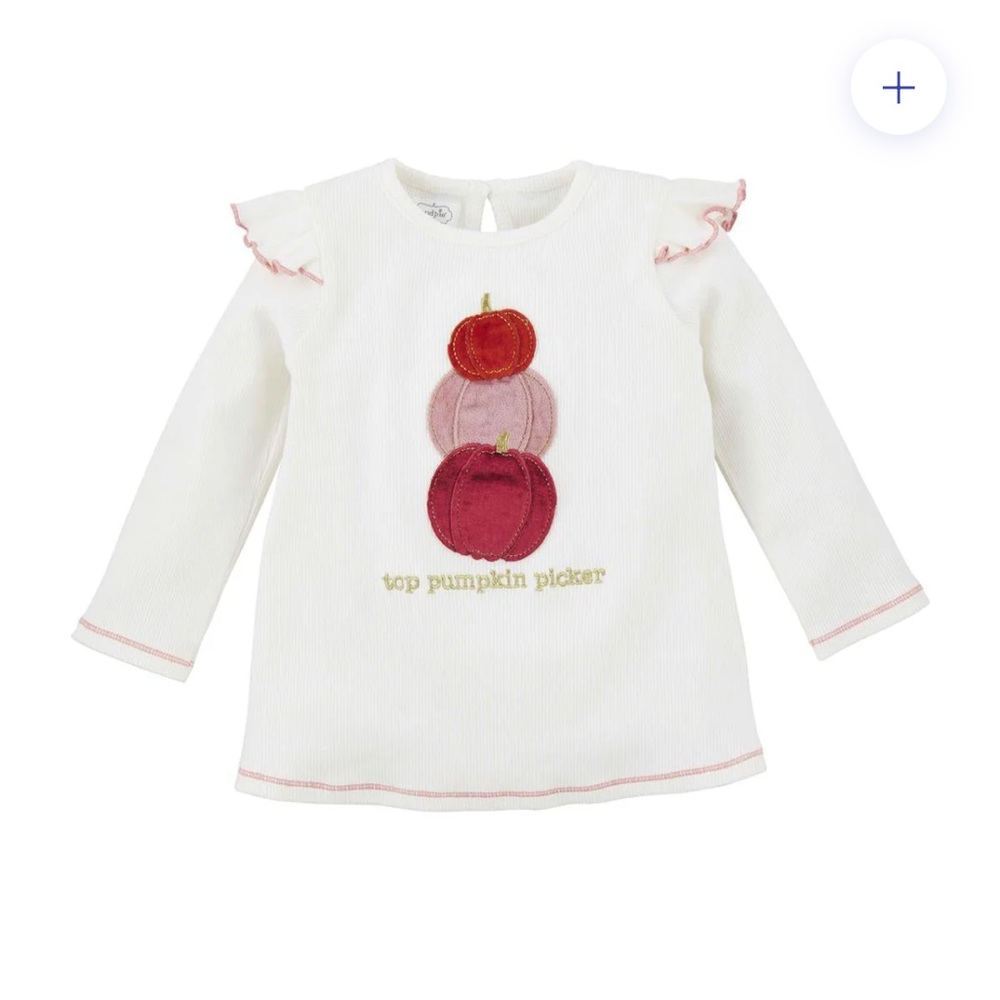 NWT Mud Pie Velour Appliqué Pumpkin Shirt. Girl’s Sz-L 4T-5T Long Sleeve | Fall